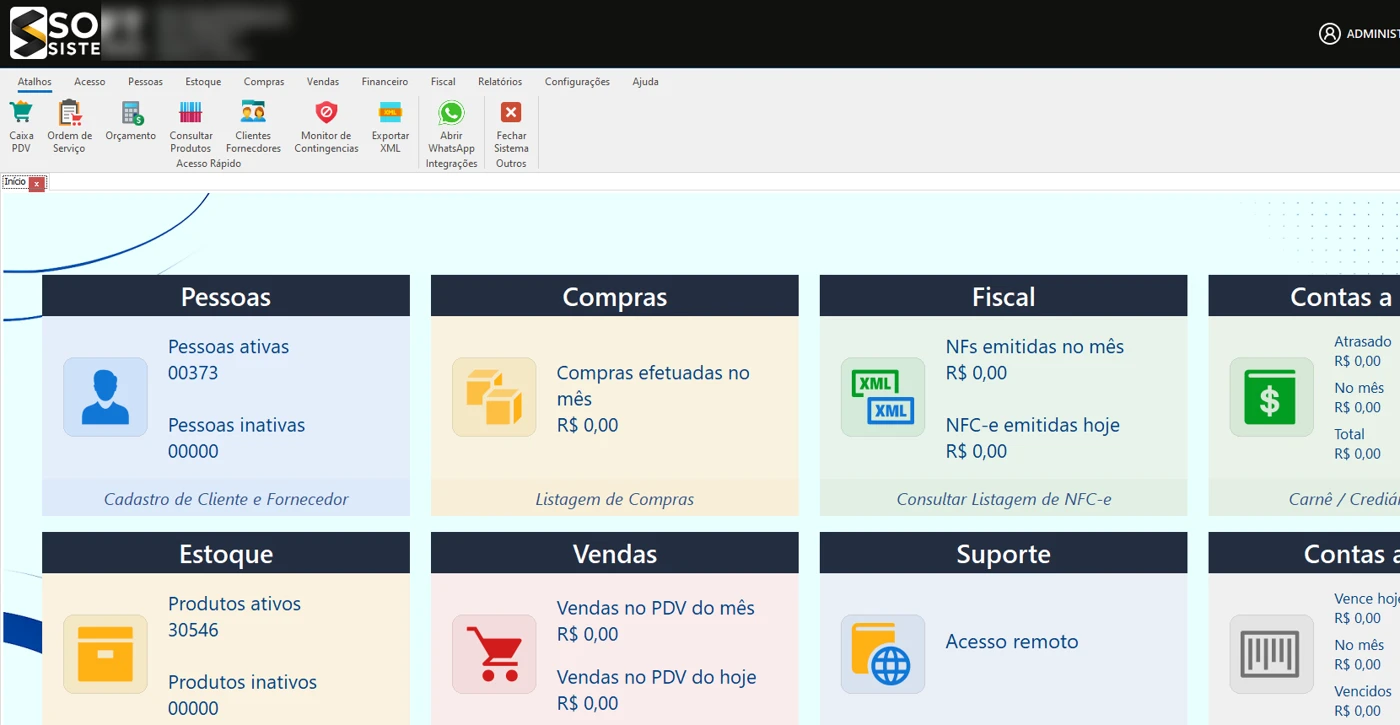 Sistema SoftERP para mercado, loja e comércio com módulos de vendas, estoque, financeiro e nota fiscal